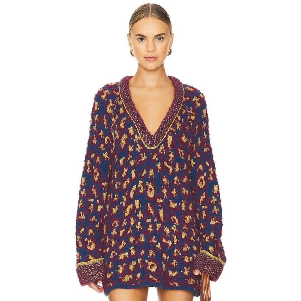 Free People Little Animal Pullover in Blue Fig Combo sz small